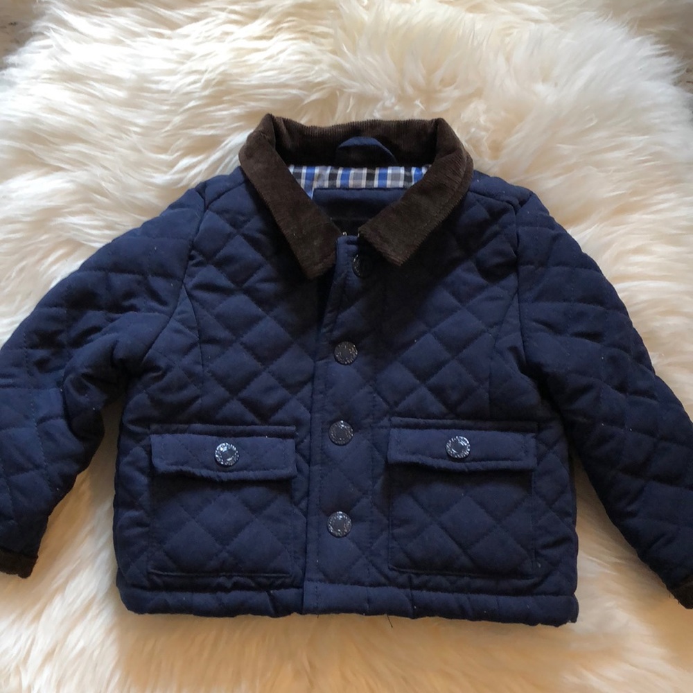 Navy blue quilted jacket 3-6 months